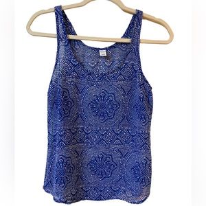 🔴3/$18 Old Navy Blue & White Print Sheer Tank Top - Sz XS